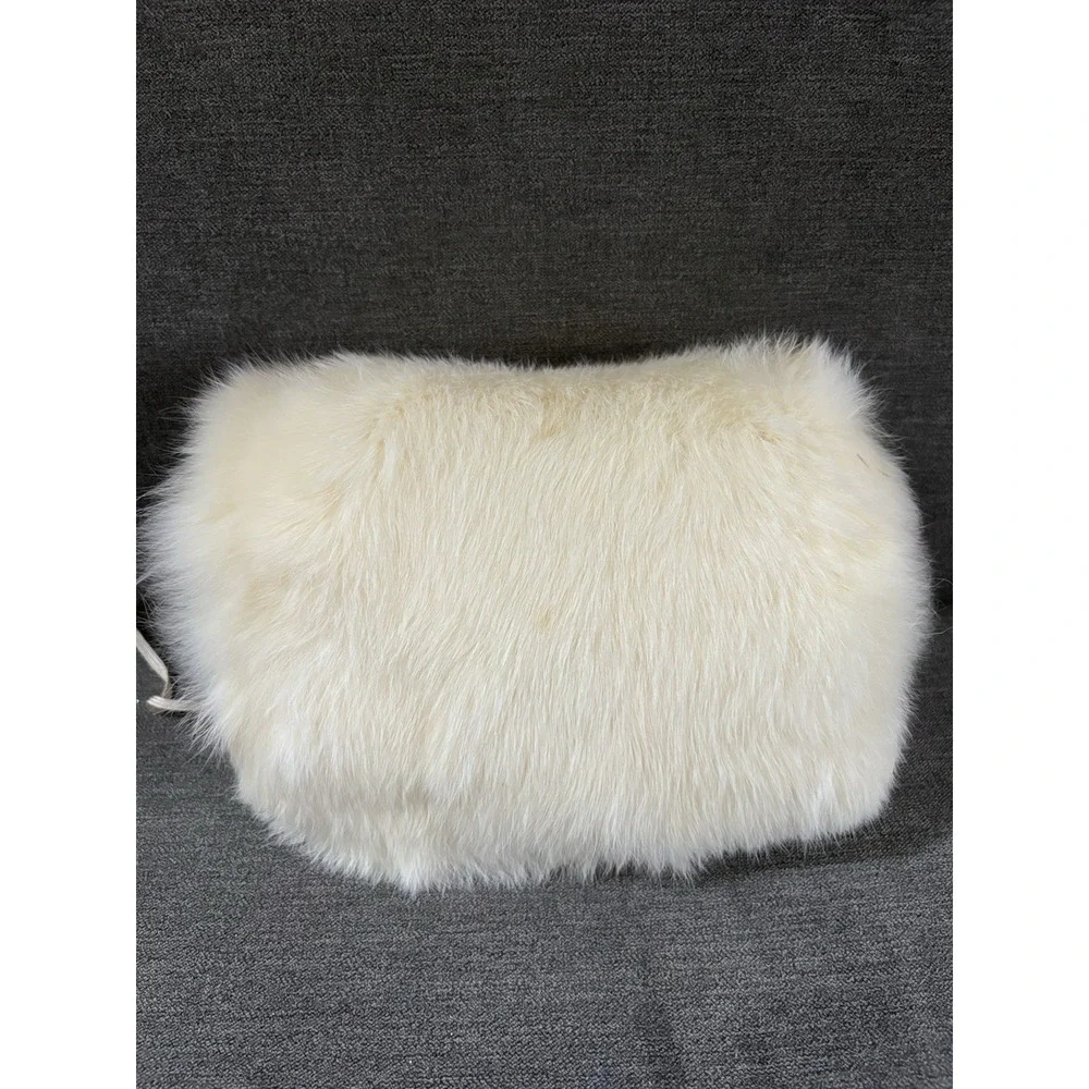 Vintage Fur Hand‎ Muff ~ Real White Rabbit Fur ~ 9 Inch Soft Warmer with Handle